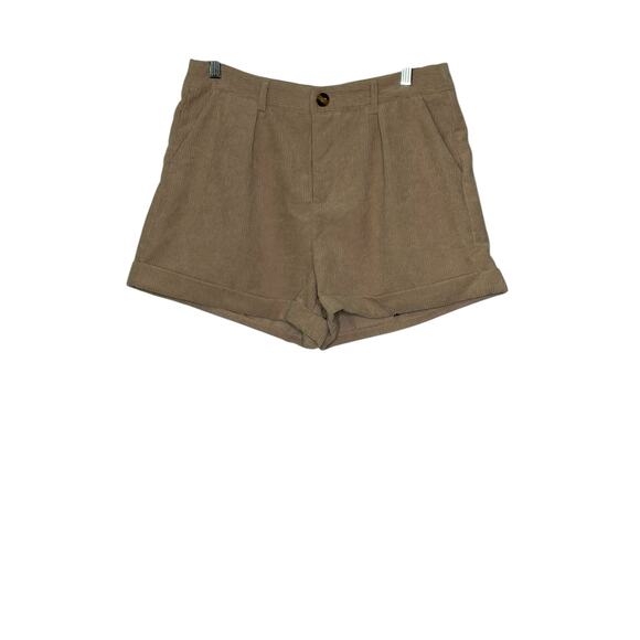 SHEIN beige corduroy pleated cuffed shorts size 8 - 10 - Picture 6 of 13